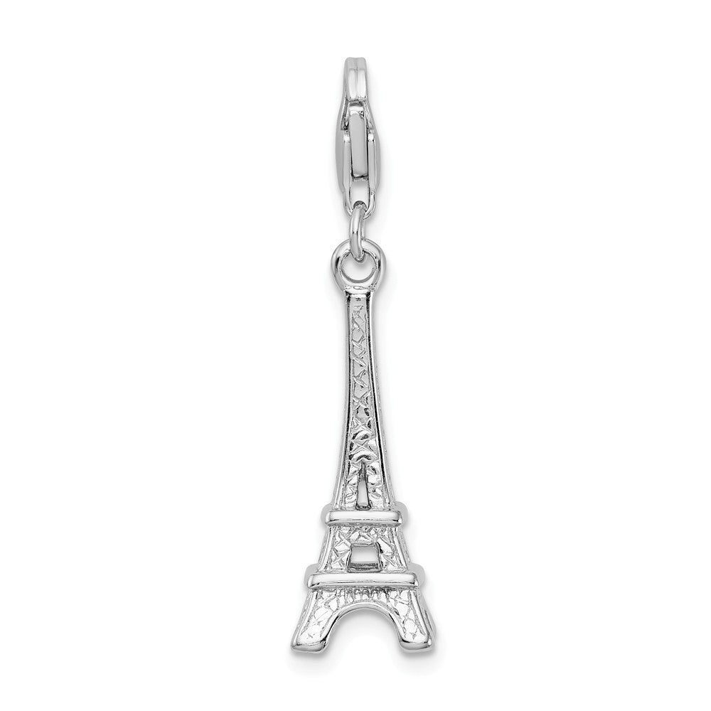 Million Charms 925 Sterling Silver With Rhodium-Plated Polished Eiffel Tower With Lobster Clasp Charm