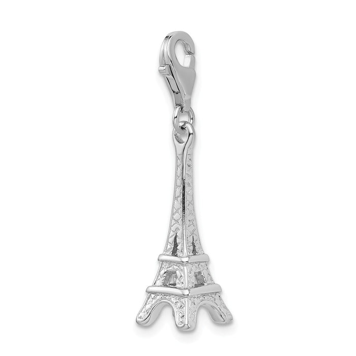 Million Charms 925 Sterling Silver With Rhodium-Plated Polished Eiffel Tower With Lobster Clasp Charm
