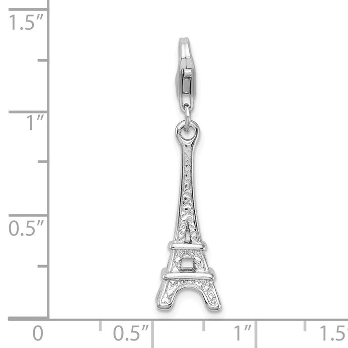 Million Charms 925 Sterling Silver With Rhodium-Plated Polished Eiffel Tower With Lobster Clasp Charm