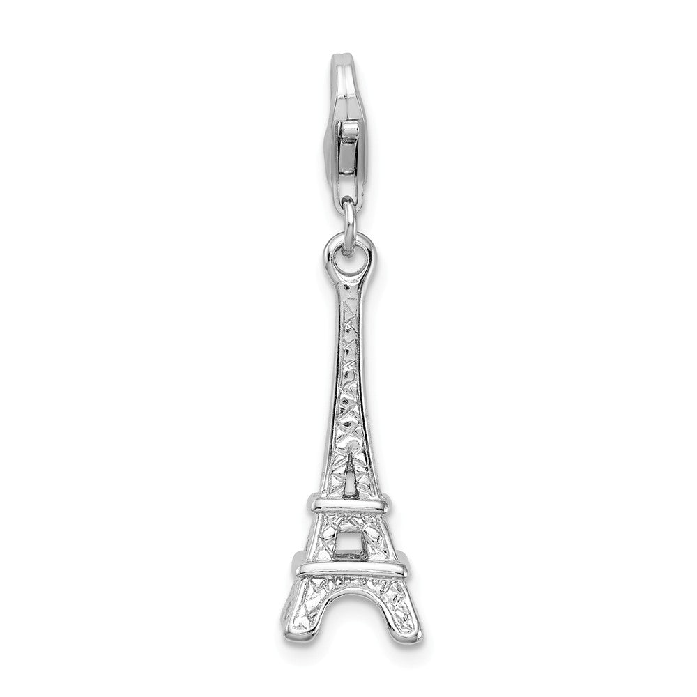 Million Charms 925 Sterling Silver With Rhodium-Plated Polished Eiffel Tower With Lobster Clasp Charm
