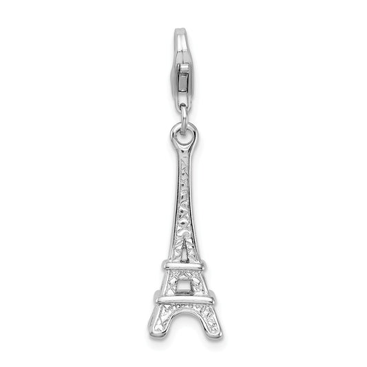 Million Charms 925 Sterling Silver With Rhodium-Plated Polished Eiffel Tower With Lobster Clasp Charm