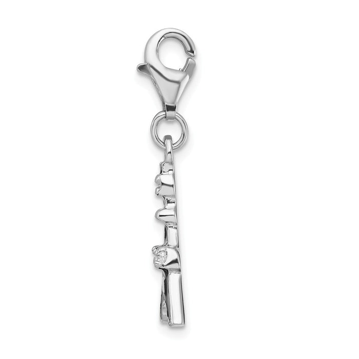 Million Charms 925 Sterling Silver With Rhodium-Plated Black Enameled (Cubic Zirconia) CZ Eiffel Tower With Lobster Clasp Charm