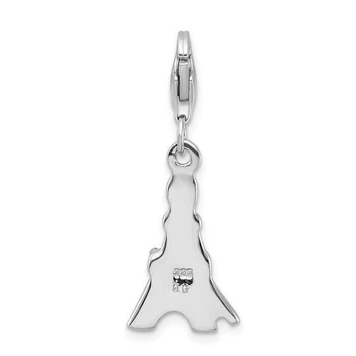 Million Charms 925 Sterling Silver With Rhodium-Plated Black Enameled (Cubic Zirconia) CZ Eiffel Tower With Lobster Clasp Charm