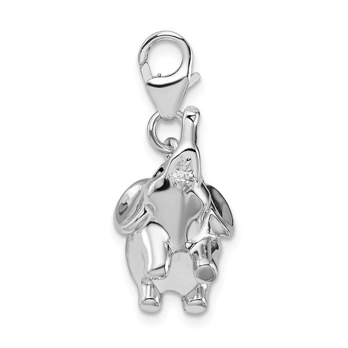 Million Charms 925 Sterling Silver With Rhodium-Plated 3-D Enameled Elephant With Lobster Clasp Charm