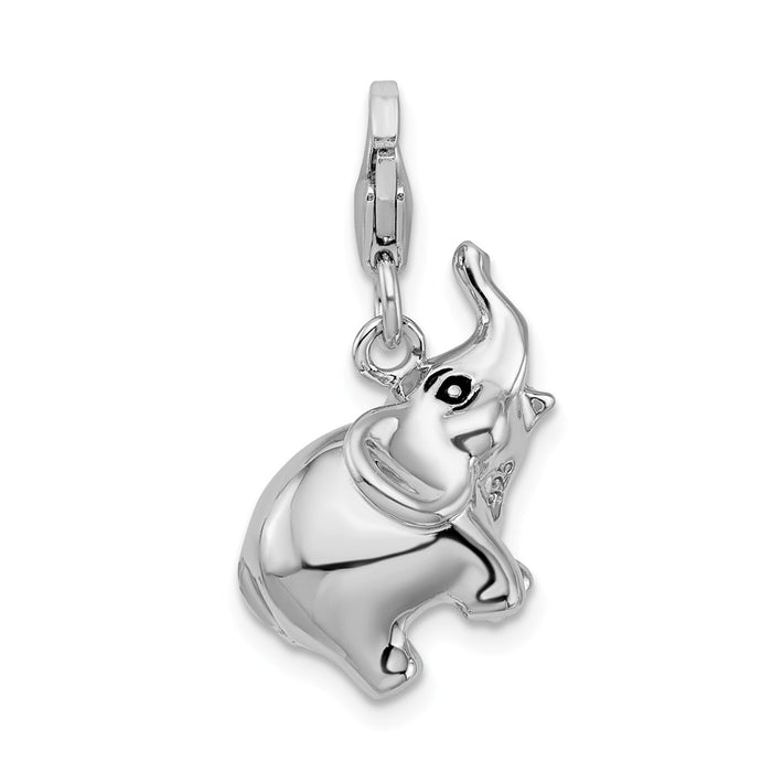 Million Charms 925 Sterling Silver With Rhodium-Plated 3-D Enameled Elephant With Lobster Clasp Charm