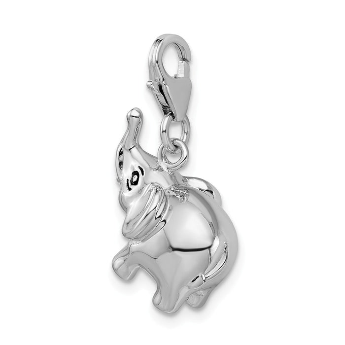 Million Charms 925 Sterling Silver With Rhodium-Plated 3-D Enameled Elephant With Lobster Clasp Charm