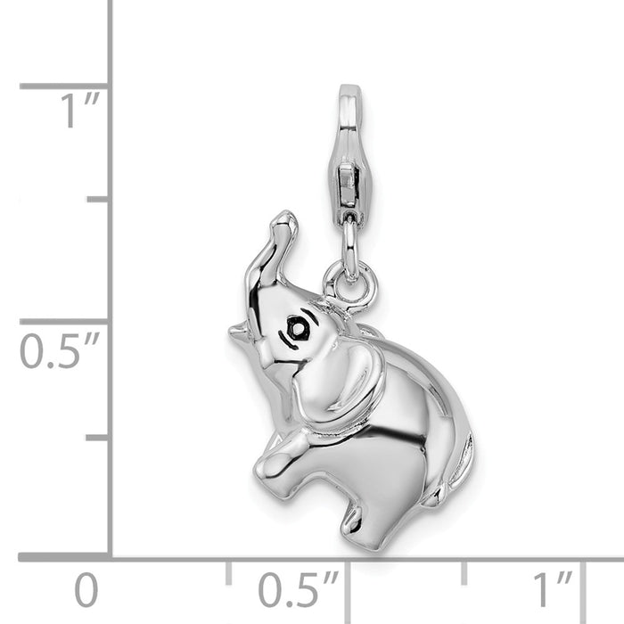 Million Charms 925 Sterling Silver With Rhodium-Plated 3-D Enameled Elephant With Lobster Clasp Charm