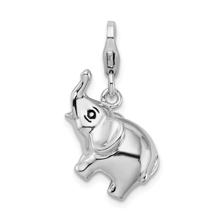 Million Charms 925 Sterling Silver With Rhodium-Plated 3-D Enameled Elephant With Lobster Clasp Charm
