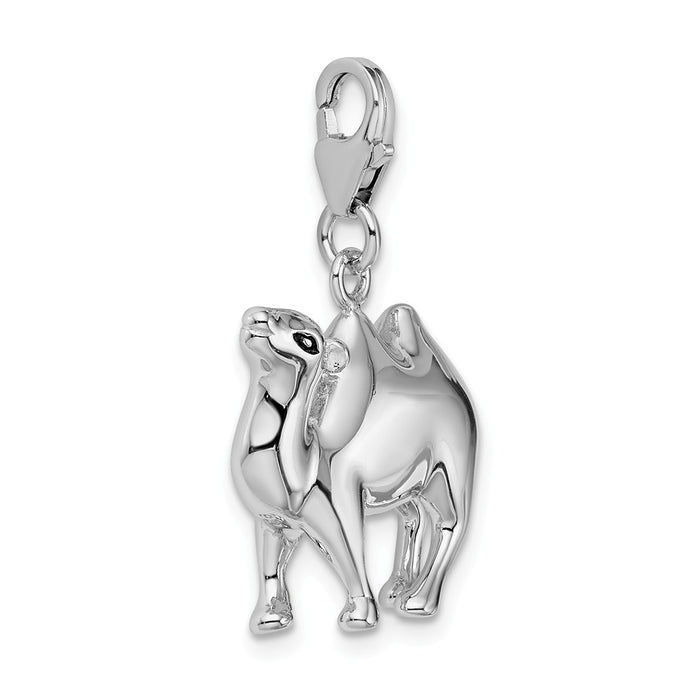 Million Charms 925 Sterling Silver Rhodium-Plated 3-D Camel With Lobster Clasp Charm