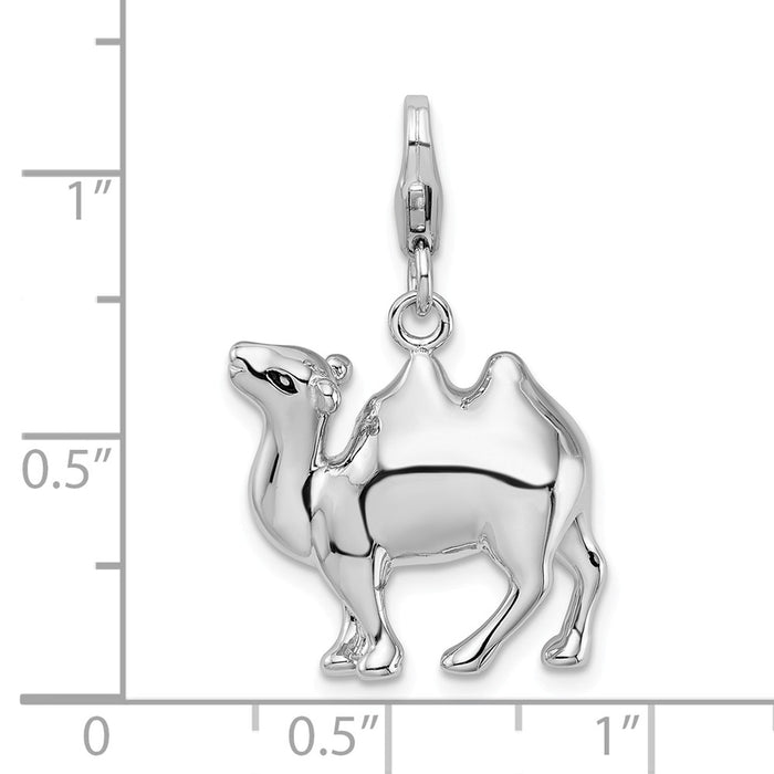 Million Charms 925 Sterling Silver Rhodium-Plated 3-D Camel With Lobster Clasp Charm