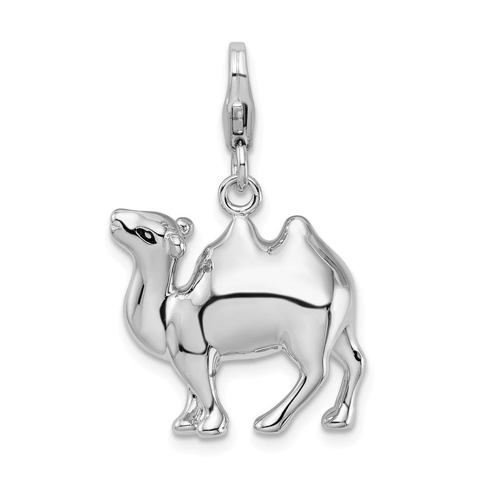 Million Charms 925 Sterling Silver Rhodium-Plated 3-D Camel With Lobster Clasp Charm