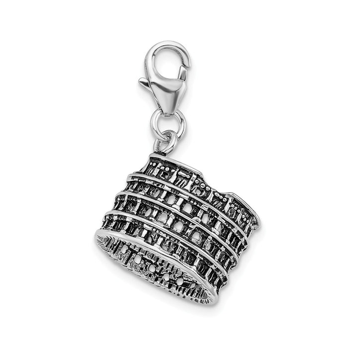 Million Charms 925 Sterling Silver 3-D Antiqued Coliseum With Lobster Clasp Charm