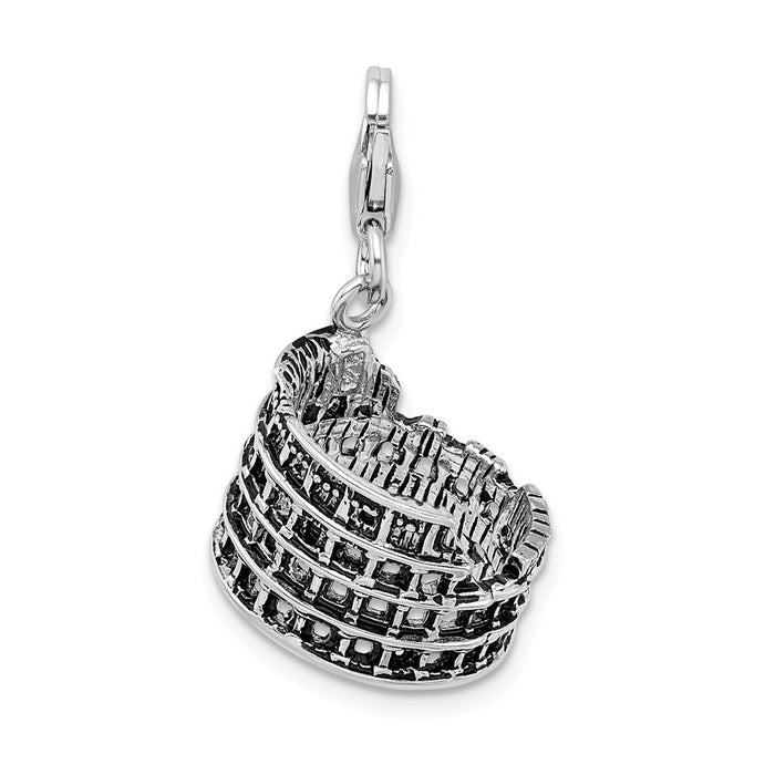 Million Charms 925 Sterling Silver 3-D Antiqued Coliseum With Lobster Clasp Charm