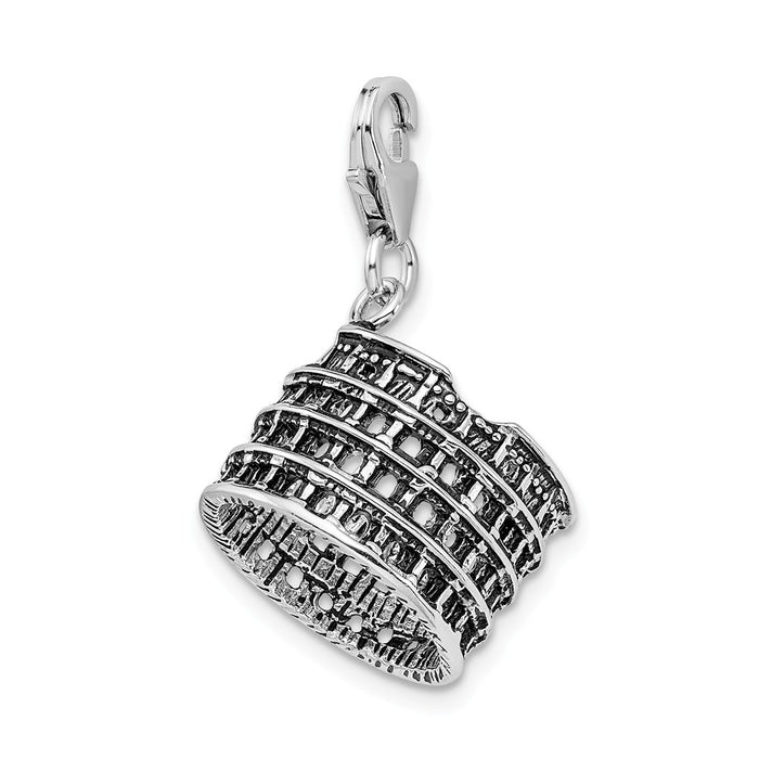 Million Charms 925 Sterling Silver 3-D Antiqued Coliseum With Lobster Clasp Charm