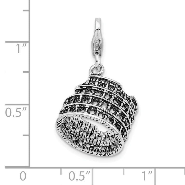 Million Charms 925 Sterling Silver 3-D Antiqued Coliseum With Lobster Clasp Charm