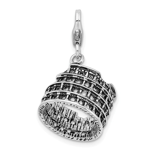 Million Charms 925 Sterling Silver 3-D Antiqued Coliseum With Lobster Clasp Charm