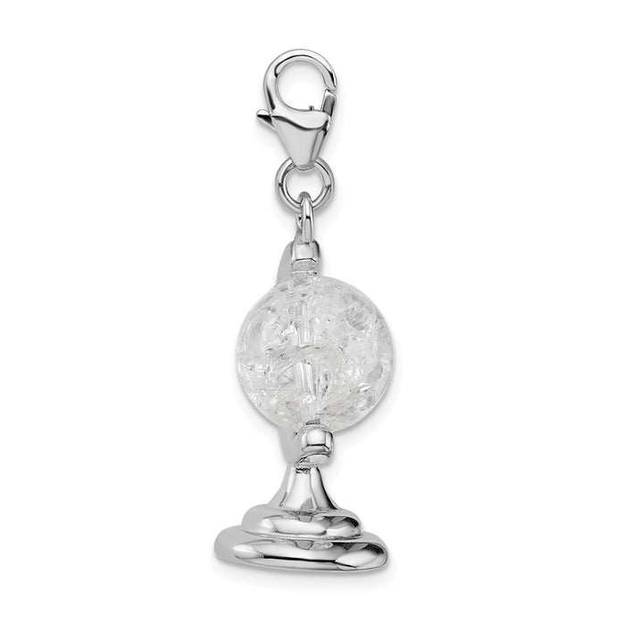 Million Charms 925 Sterling Silver With Rhodium-Plated 3-D Enameled Cracked Crystal Globe With Lobster Clasp Charm