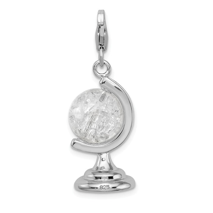 Million Charms 925 Sterling Silver With Rhodium-Plated 3-D Enameled Cracked Crystal Globe With Lobster Clasp Charm