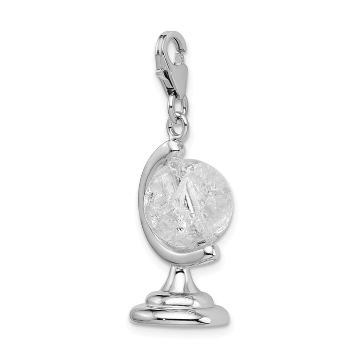 Million Charms 925 Sterling Silver With Rhodium-Plated 3-D Enameled Cracked Crystal Globe With Lobster Clasp Charm