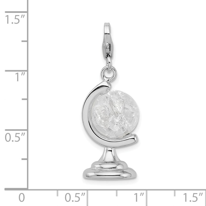 Million Charms 925 Sterling Silver With Rhodium-Plated 3-D Enameled Cracked Crystal Globe With Lobster Clasp Charm