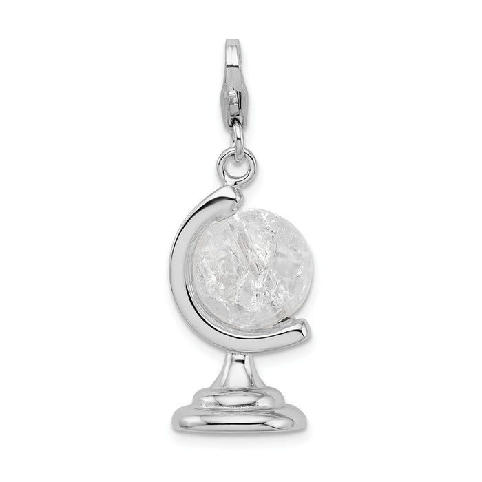 Million Charms 925 Sterling Silver With Rhodium-Plated 3-D Enameled Cracked Crystal Globe With Lobster Clasp Charm