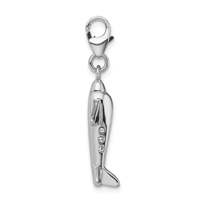 Million Charms 925 Sterling Silver With Rhodium-Plated 3-D Swarovski Crystals Airplane With Lobster Clasp Charm