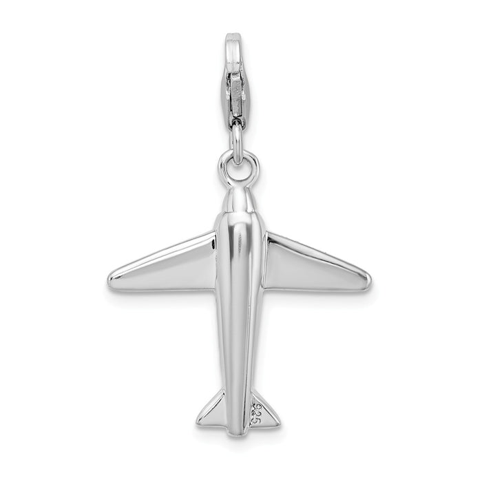 Million Charms 925 Sterling Silver With Rhodium-Plated 3-D Swarovski Crystals Airplane With Lobster Clasp Charm