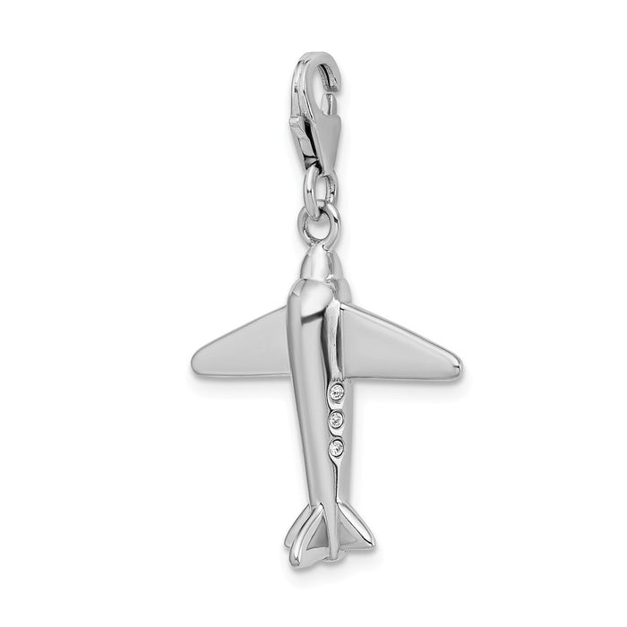 Million Charms 925 Sterling Silver With Rhodium-Plated 3-D Swarovski Crystals Airplane With Lobster Clasp Charm