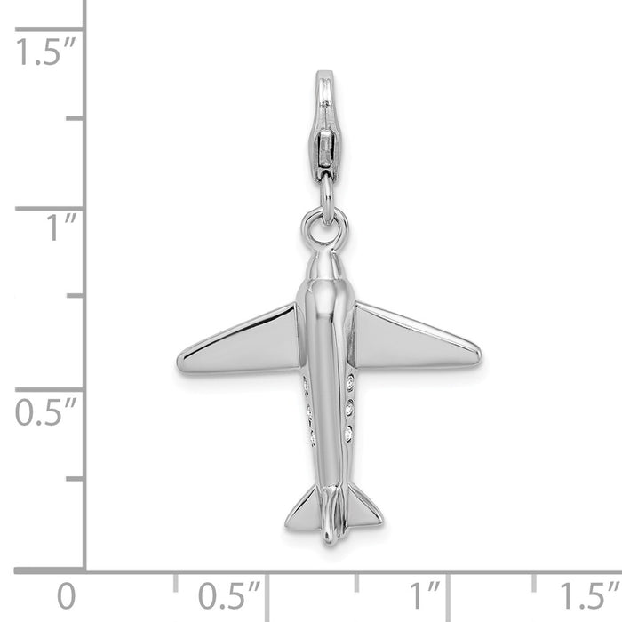 Million Charms 925 Sterling Silver With Rhodium-Plated 3-D Swarovski Crystals Airplane With Lobster Clasp Charm