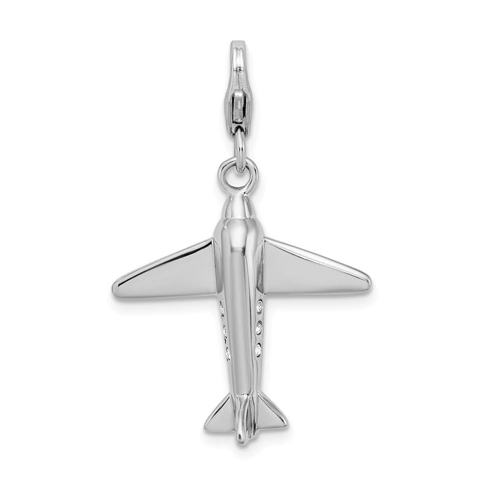 Million Charms 925 Sterling Silver With Rhodium-Plated 3-D Swarovski Crystals Airplane With Lobster Clasp Charm