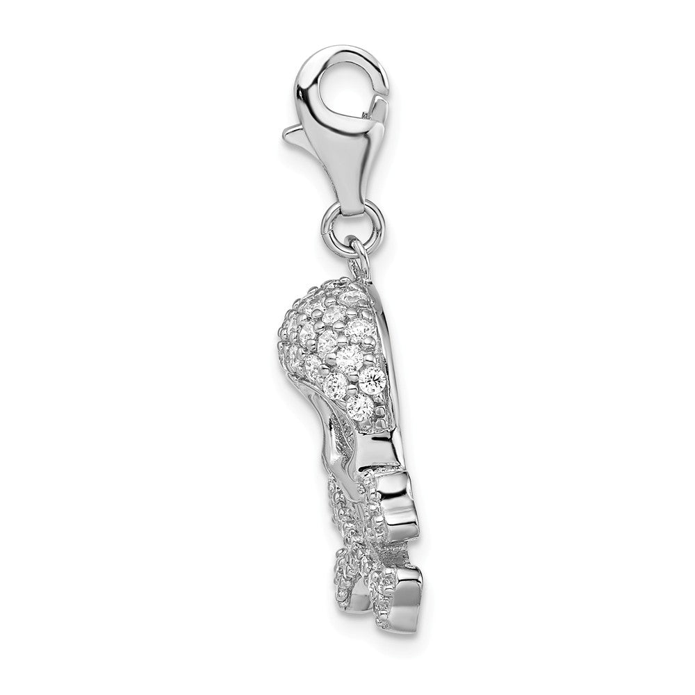 Million Charms 925 Sterling Silver Rhodium-Plated (Cubic Zirconia) CZ Skull & Relgious Cross Bones With Lobster Clasp Charm