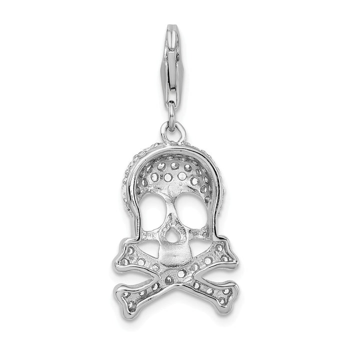 Million Charms 925 Sterling Silver Rhodium-Plated (Cubic Zirconia) CZ Skull & Relgious Cross Bones With Lobster Clasp Charm