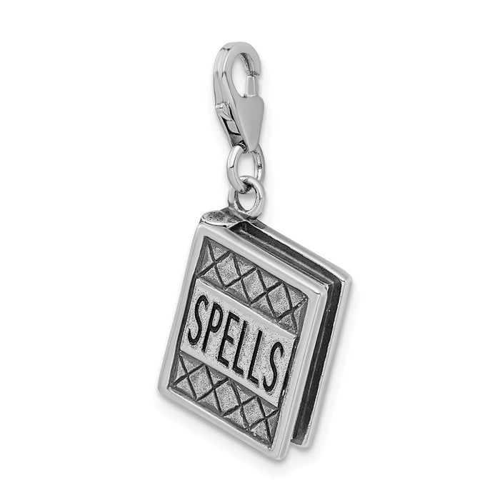 Million Charms 925 Sterling Silver 3-D Antiqued Spells Book With Lobster Clasp Charm