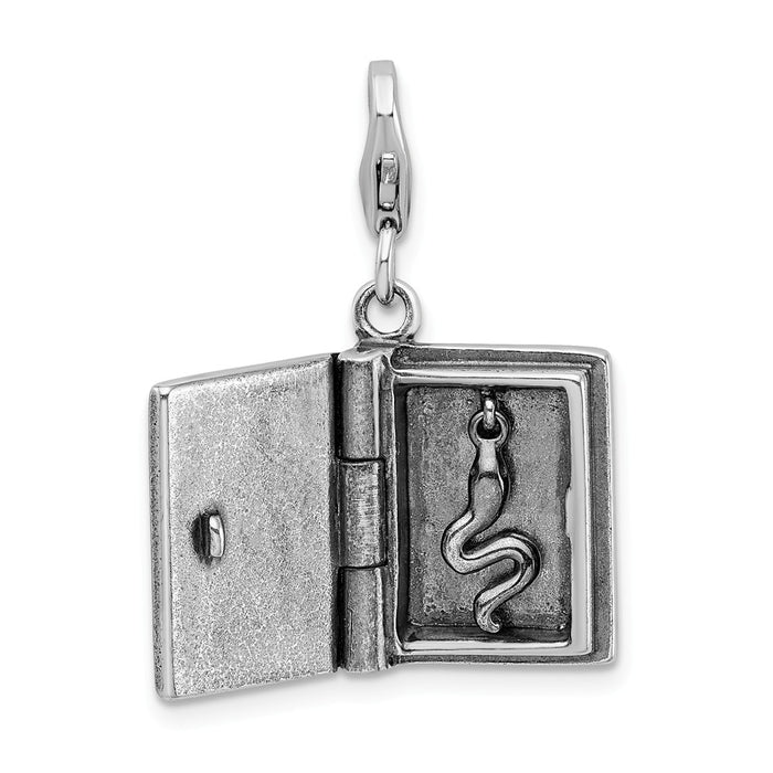 Million Charms 925 Sterling Silver 3-D Antiqued Spells Book With Lobster Clasp Charm