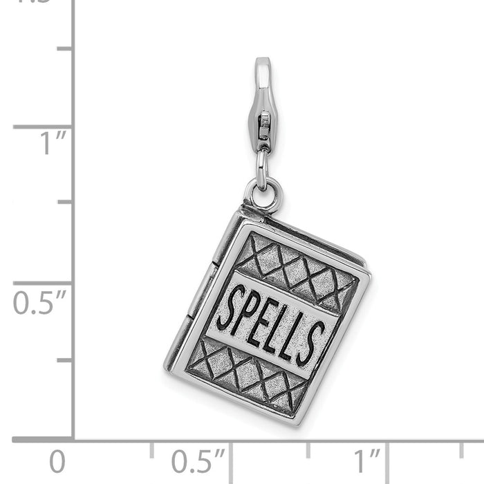 Million Charms 925 Sterling Silver 3-D Antiqued Spells Book With Lobster Clasp Charm