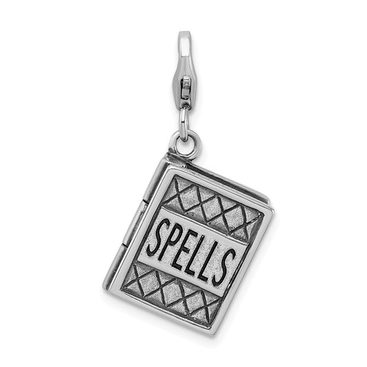 Million Charms 925 Sterling Silver 3-D Antiqued Spells Book With Lobster Clasp Charm