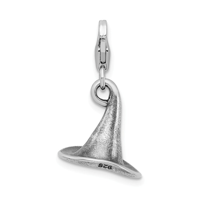 Million Charms 925 Sterling Silver 3-D Antiqued Witches Hat With Lobster Clasp Charm