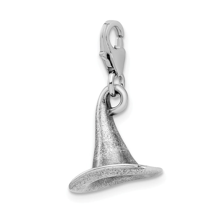 Million Charms 925 Sterling Silver 3-D Antiqued Witches Hat With Lobster Clasp Charm