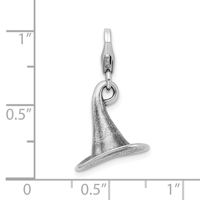 Million Charms 925 Sterling Silver 3-D Antiqued Witches Hat With Lobster Clasp Charm