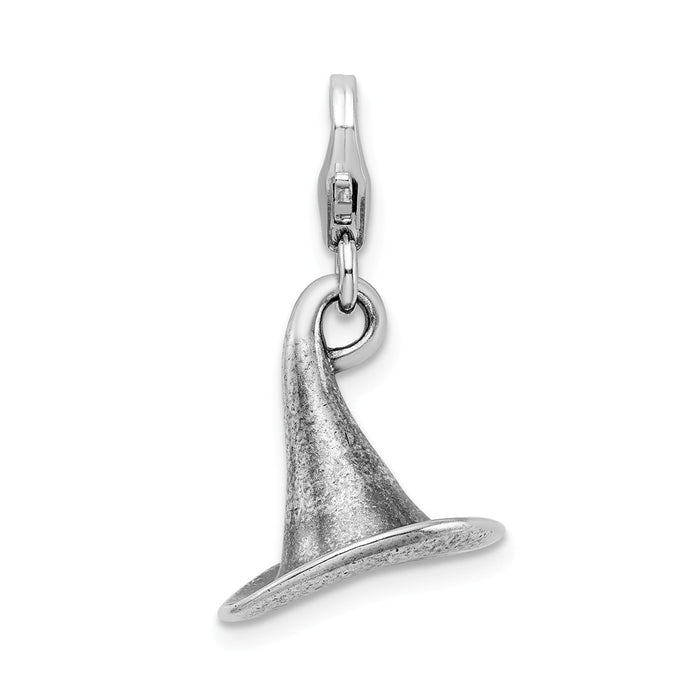 Million Charms 925 Sterling Silver 3-D Antiqued Witches Hat With Lobster Clasp Charm