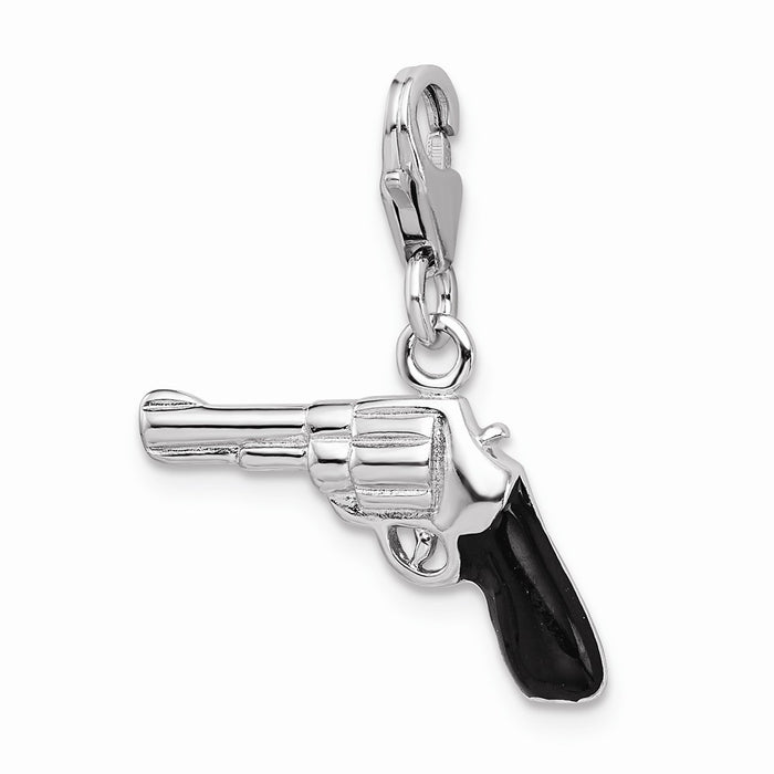 Million Charms 925 Sterling Silver Rhodium-Plated 3-D Enameled Pistol With Lobster Clasp Charm