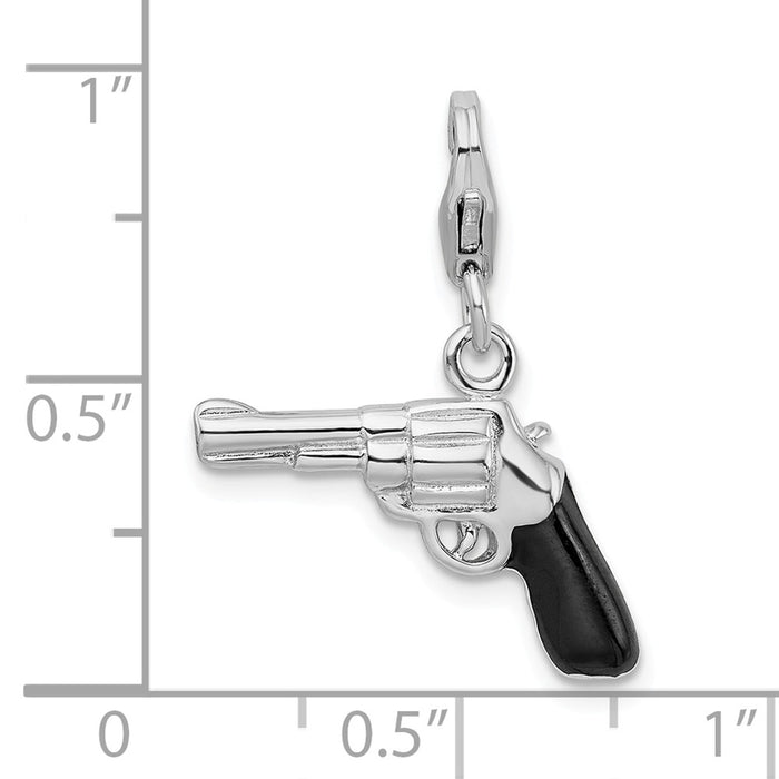 Million Charms 925 Sterling Silver Rhodium-Plated 3-D Enameled Pistol With Lobster Clasp Charm