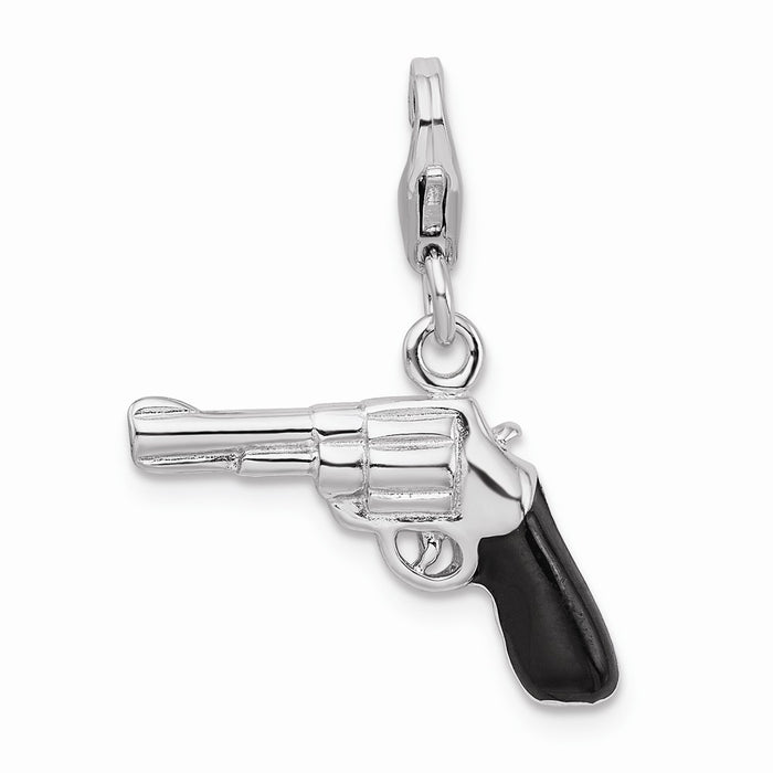 Million Charms 925 Sterling Silver Rhodium-Plated 3-D Enameled Pistol With Lobster Clasp Charm