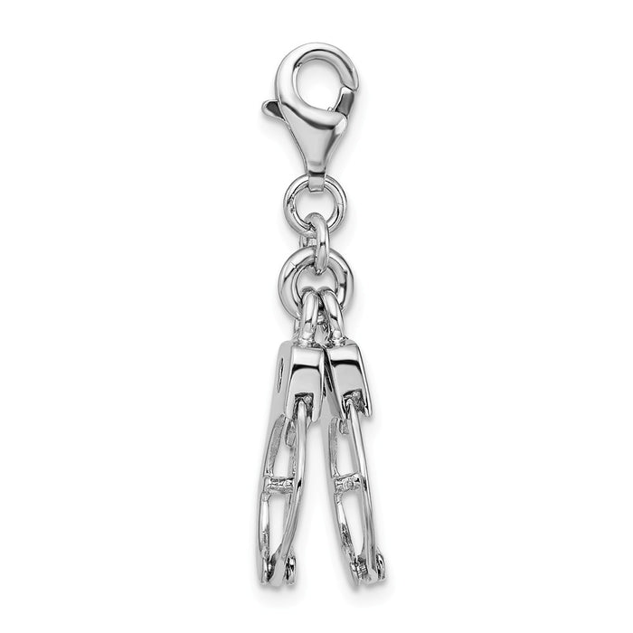 Million Charms 925 Sterling Silver With Rhodium-Plated 3-D Polished Movable Hand Cuffs With Lobster Clasp Charm