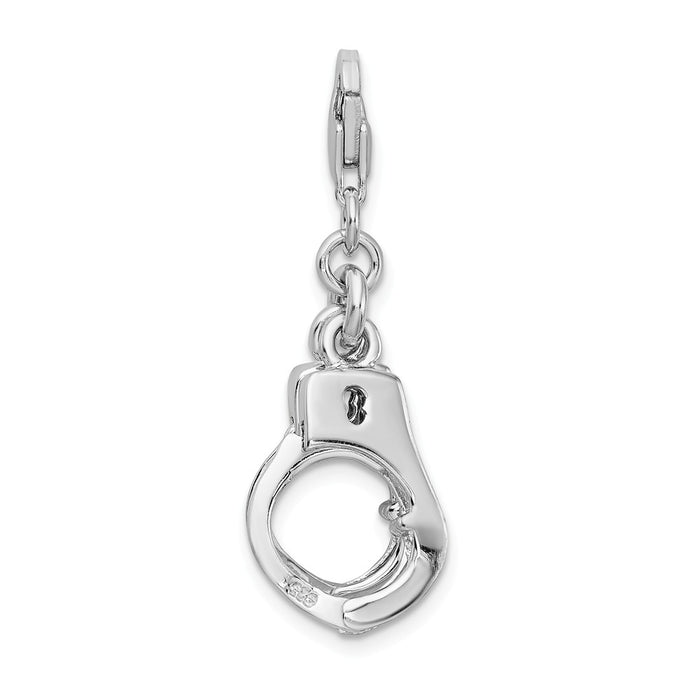 Million Charms 925 Sterling Silver With Rhodium-Plated 3-D Polished Movable Hand Cuffs With Lobster Clasp Charm