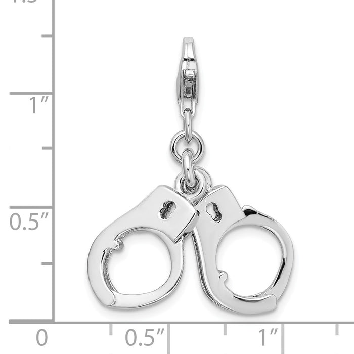 Million Charms 925 Sterling Silver With Rhodium-Plated 3-D Polished Movable Hand Cuffs With Lobster Clasp Charm