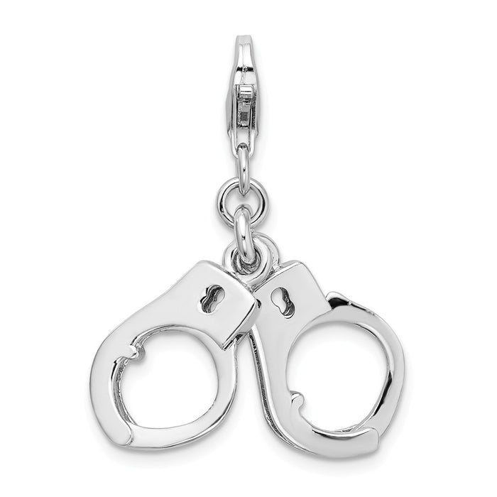 Million Charms 925 Sterling Silver With Rhodium-Plated 3-D Polished Movable Hand Cuffs With Lobster Clasp Charm