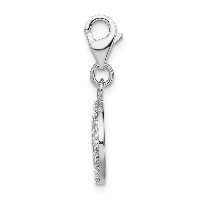 Million Charms 925 Sterling Silver With Rhodium-Plated Small (Cubic Zirconia) CZ Peace Sign With Lobster Clasp Charm