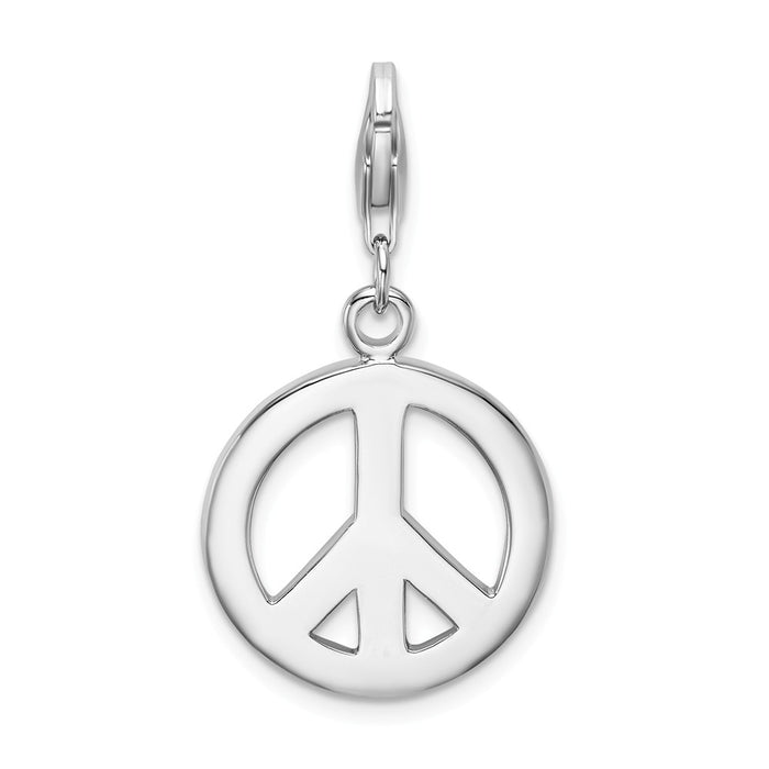 Million Charms 925 Sterling Silver With Rhodium-Plated Green Enameled Peace Symbol With Lobster Clasp Charm