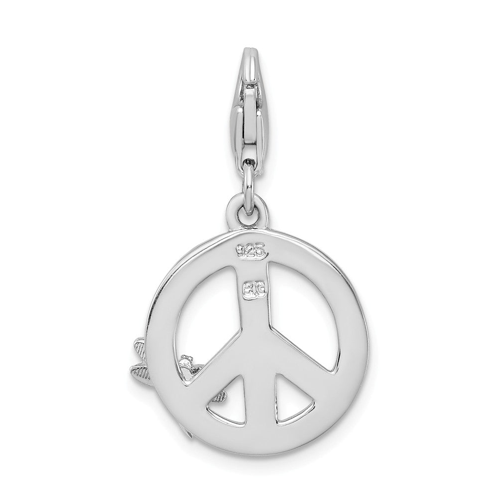 Million Charms 925 Sterling Silver With Rhodium-Plated Enamel Peace Sign With Dragonfly With Lobster Clasp Charm